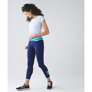 Lululemon Leggings Pace Rival Crop Hero Blue Seven Wonders Multi Women sz 6